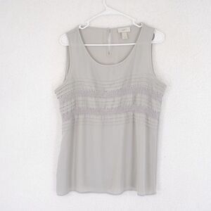 Ann Taylor Loft Medium Gray Ruffles Blouse Top Scoop Neck Sleeveless‎
